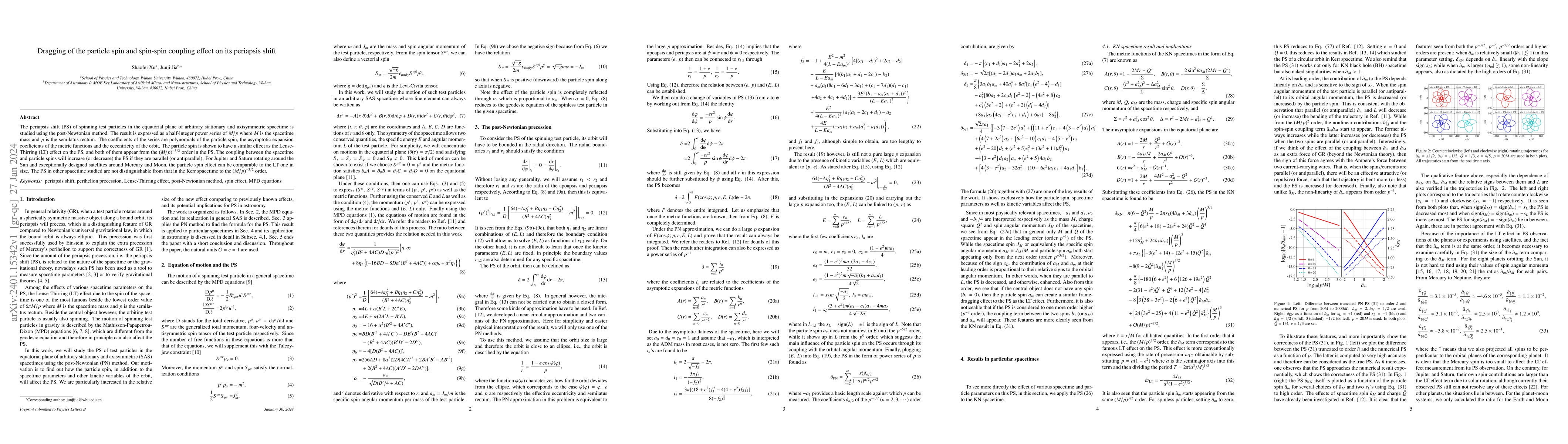 Thumbnail for Dragging of the particle spin and spin-spin coupling effect on its
  periapsis shift