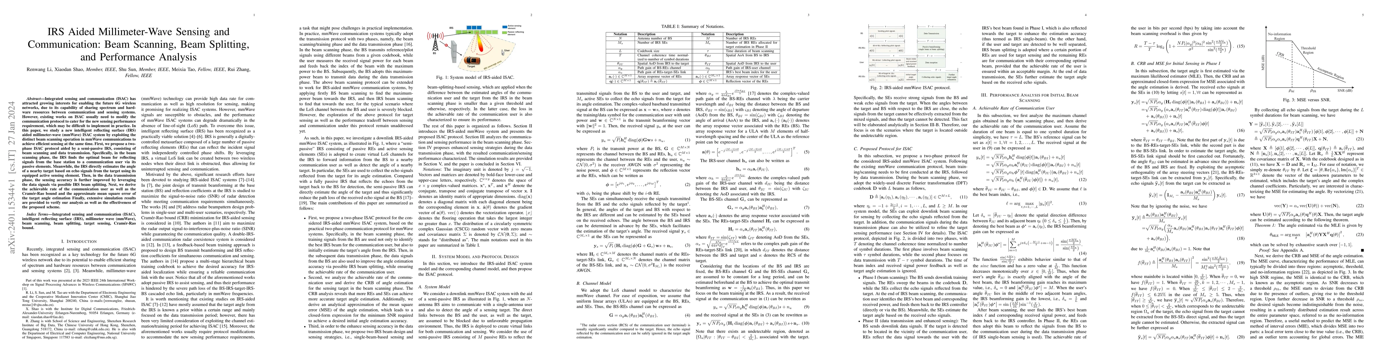 Thumbnail for IRS Aided Millimeter-Wave Sensing and Communication: Beam Scanning, Beam
  Splitting, and Performance Analysis