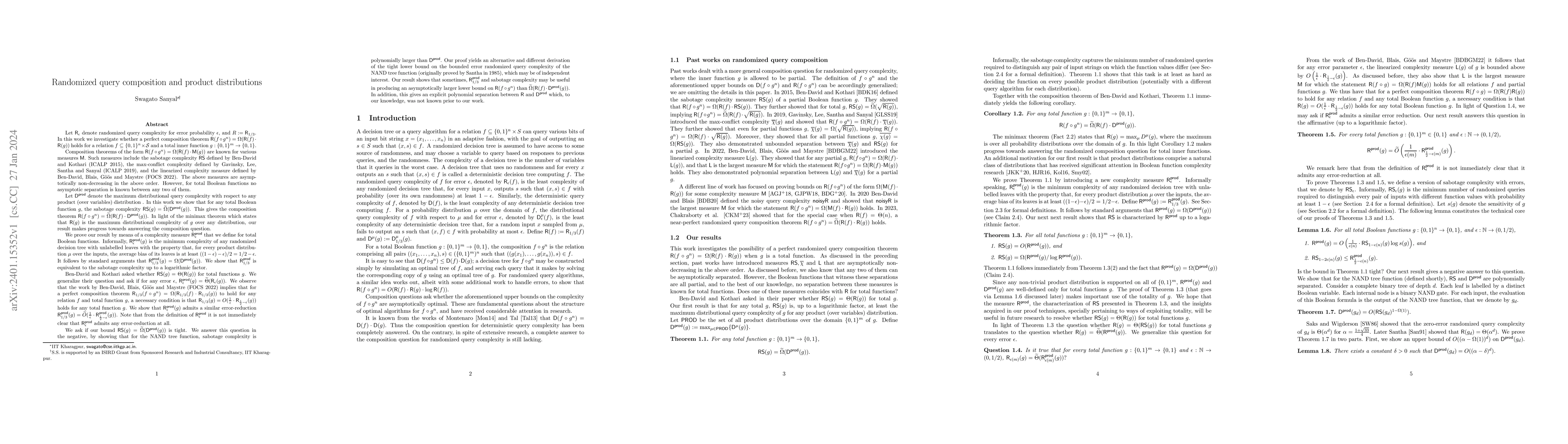 Thumbnail for Randomized query composition and product distributions