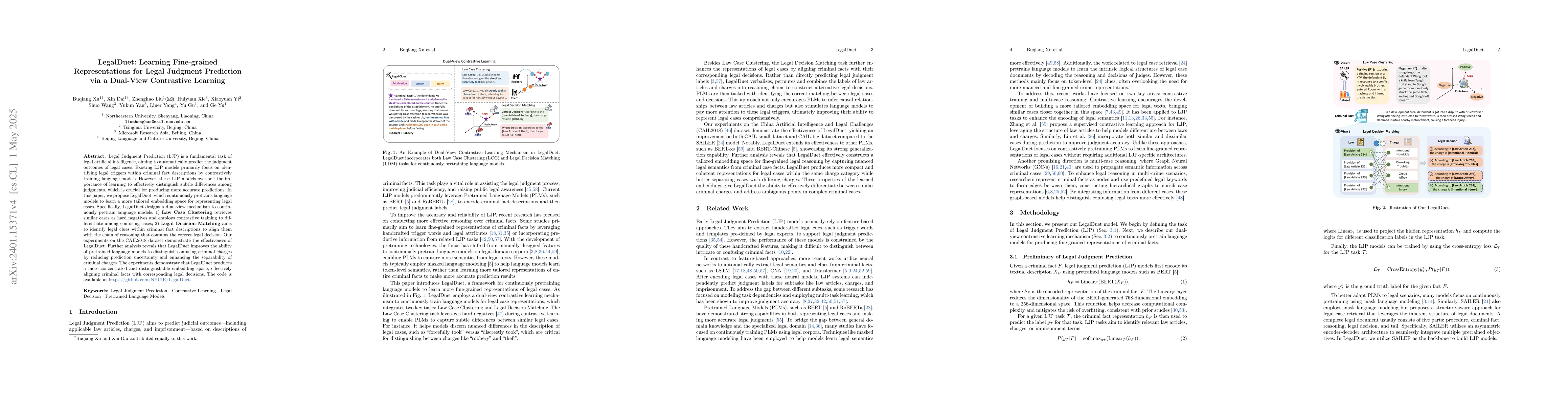 Thumbnail for LegalDuet: Learning Effective Representations for Legal Judgment
  Prediction through a Dual-View Legal Clue Reasoning