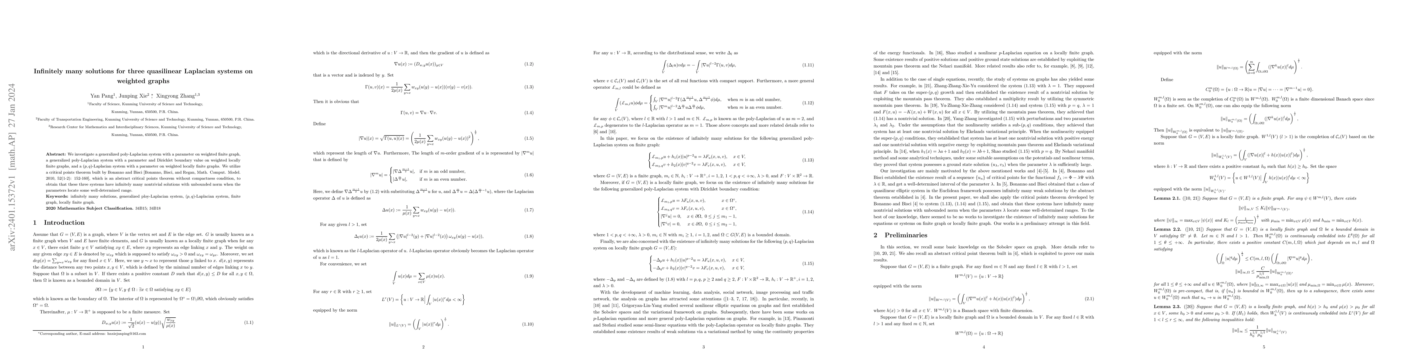Thumbnail for Infinitely many solutions for three quasilinear Laplacian systems on
  weighted graphs