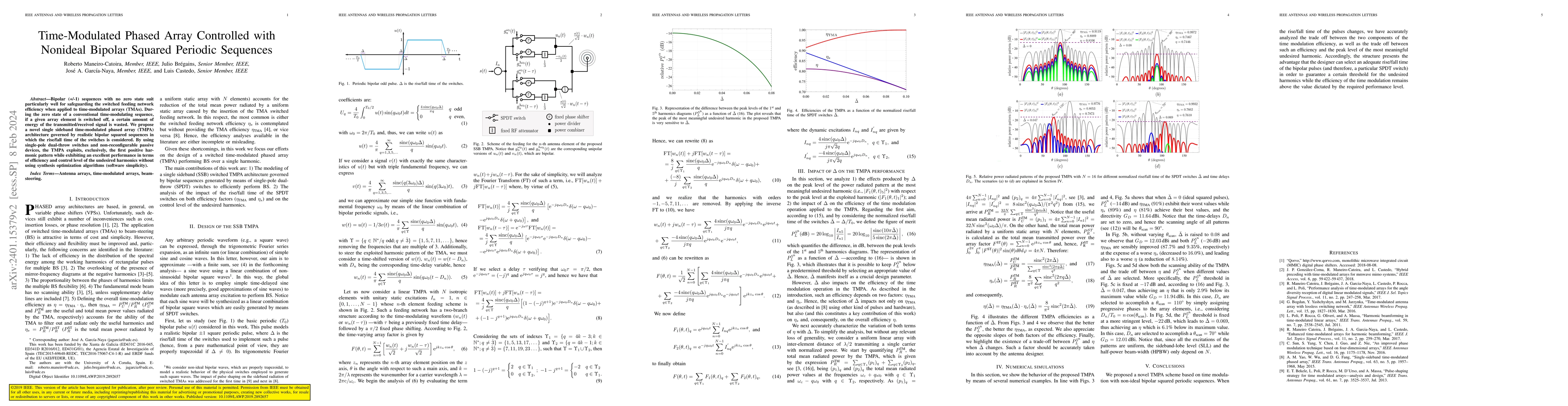 Thumbnail for Time-modulated phased array controlled with nonideal bipolar squared
  periodic sequences