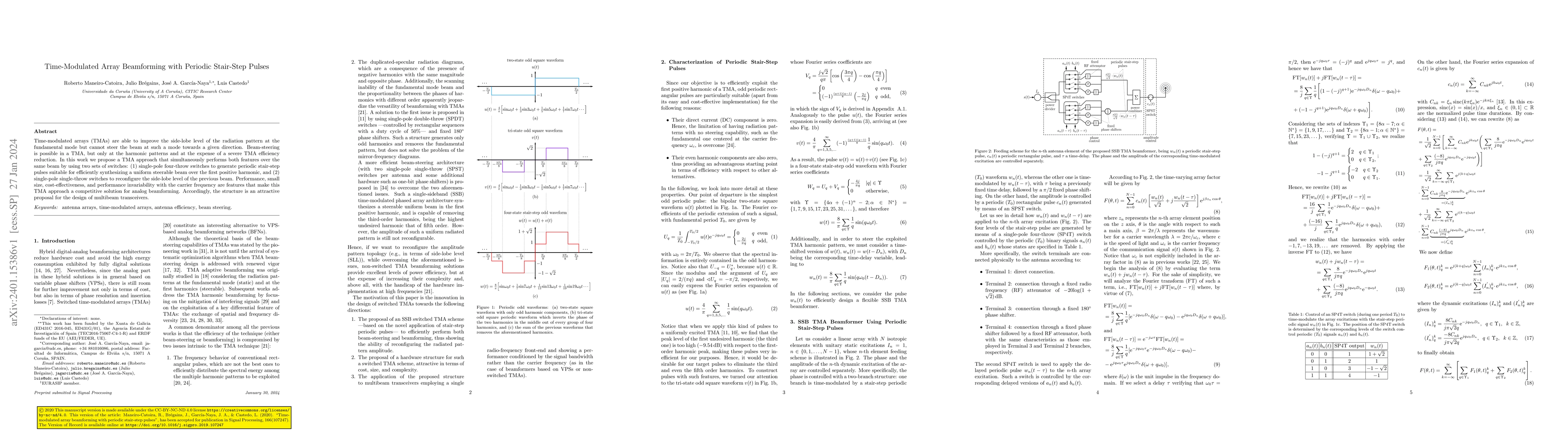 Thumbnail for Time-modulated array beamforming with periodic stair-step pulses