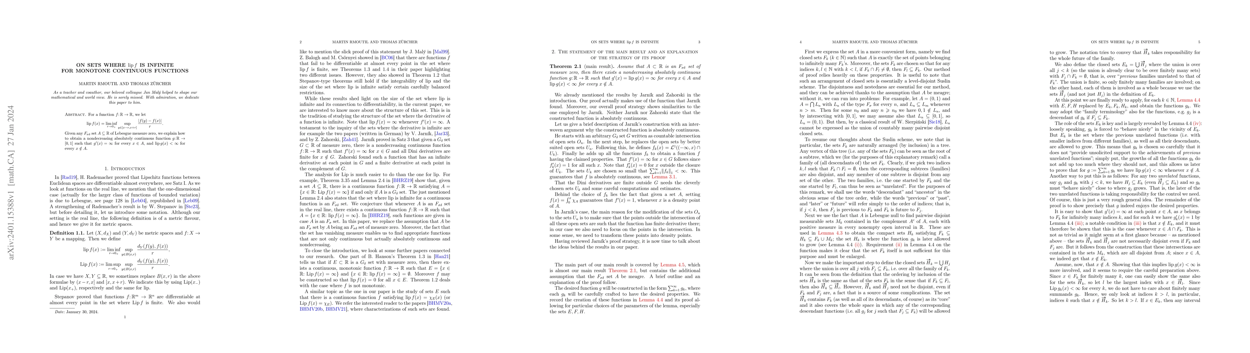 Thumbnail for On sets where lip(f) is infinite for monotone continuous functions
