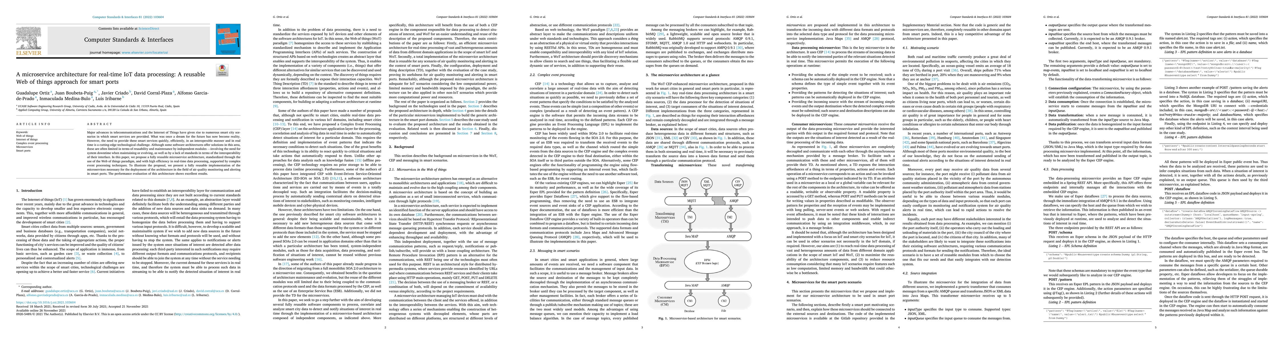 Thumbnail for A microservice architecture for real-time IoT data processing: A
  reusable Web of things approach for smart ports