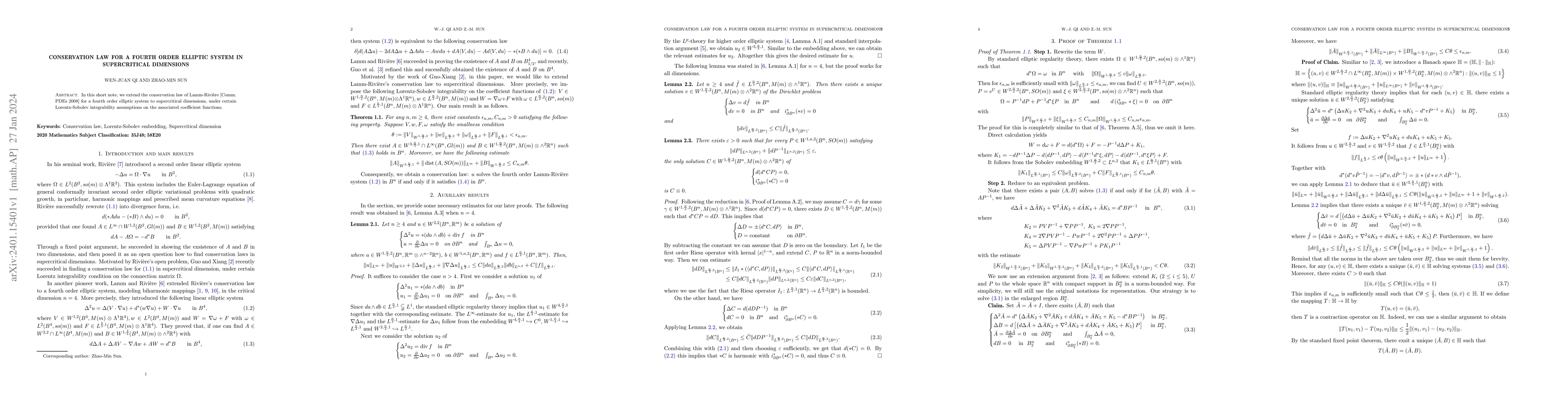 Thumbnail for Conservation law for a fourth order elliptic system in supercritical
  dimensions