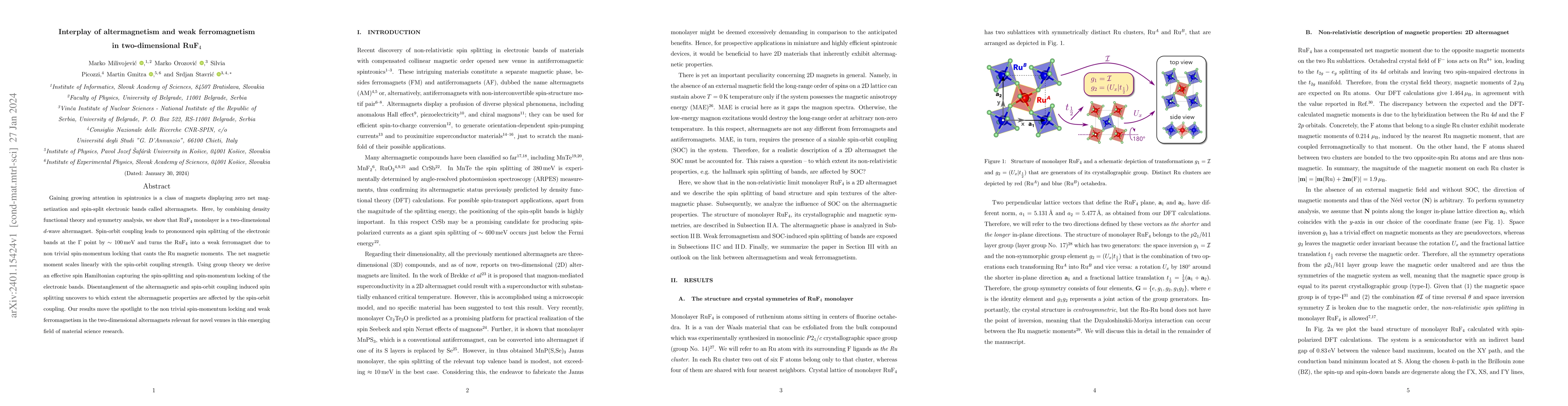 Thumbnail for Interplay of altermagnetism and weak ferromagnetism in two-dimensional
  RuF$_4$