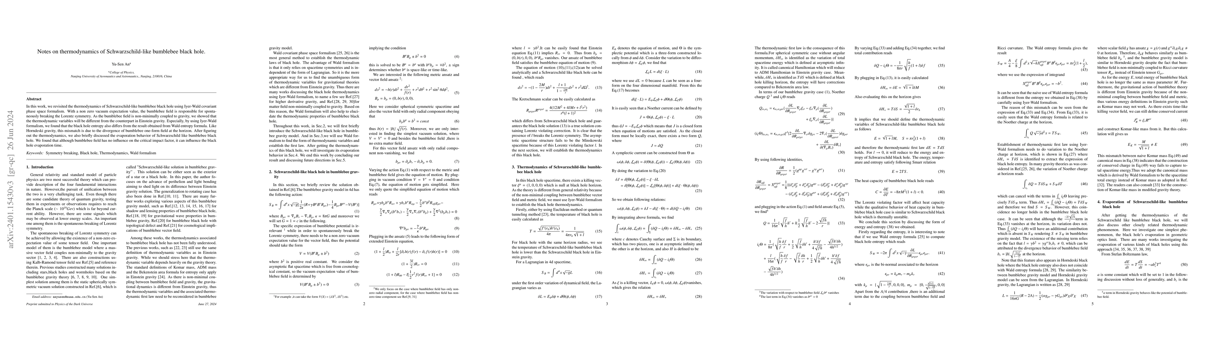 Thumbnail for Notes on thermodynamics of Schwarzschild-like bumblebee black hole
