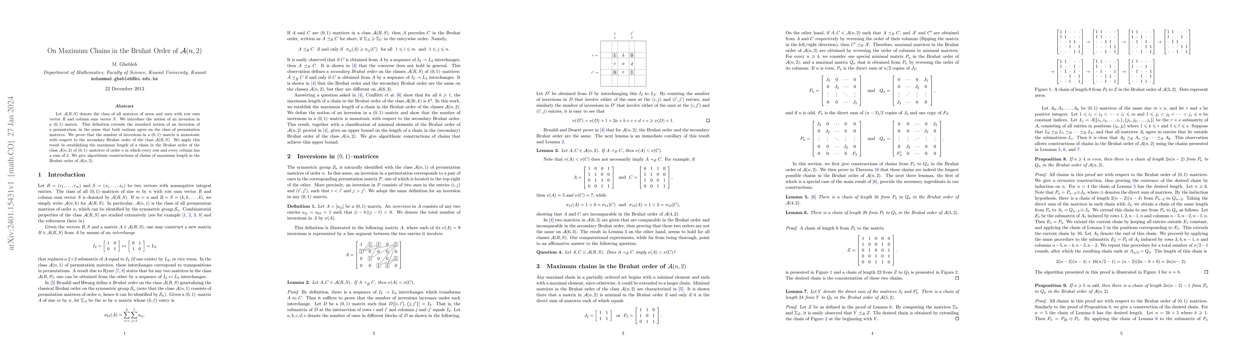 Thumbnail for On Maximum Chains in the Bruhat Order of A(n,2)