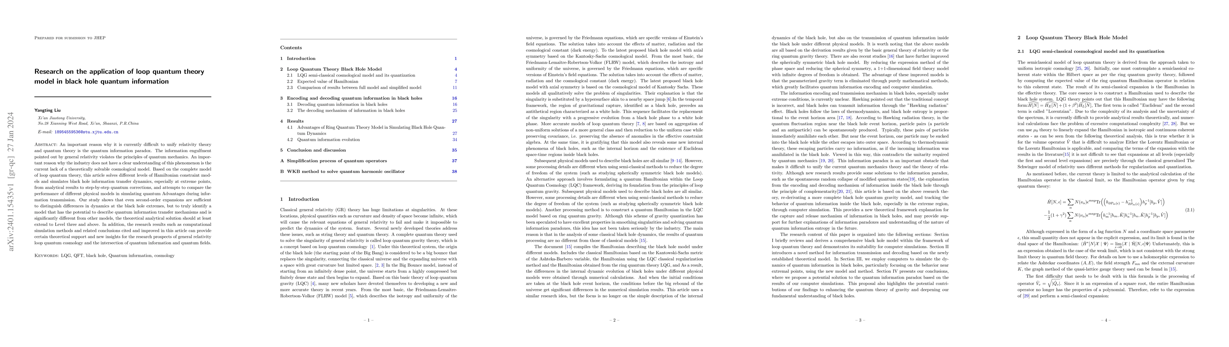 Thumbnail for Research on the application of loop quantum theory model in black hole
  quantum information