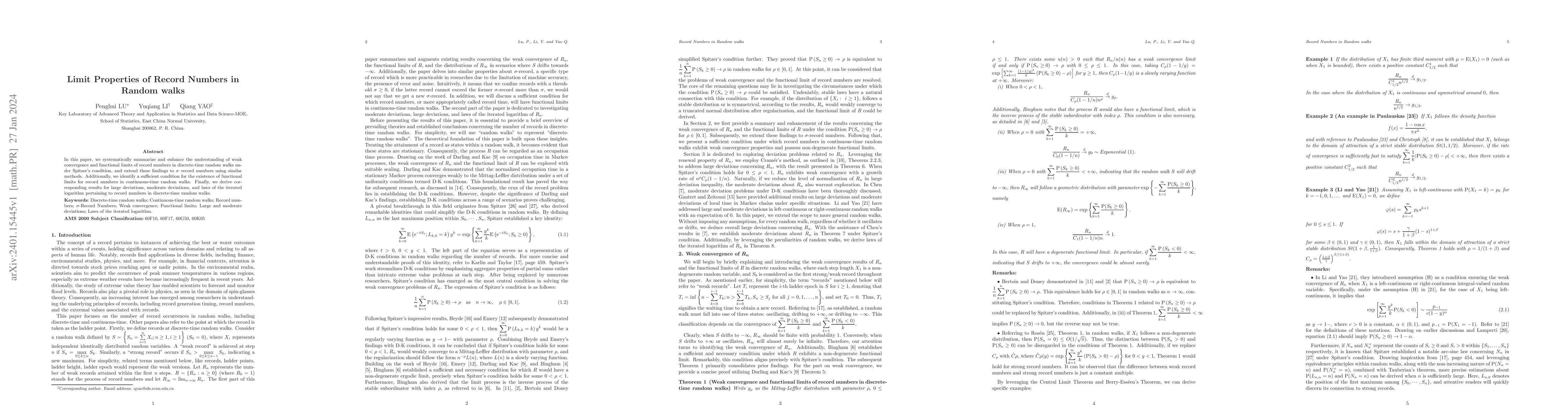 Thumbnail for Limit Properties of Record Numbers in Random walks