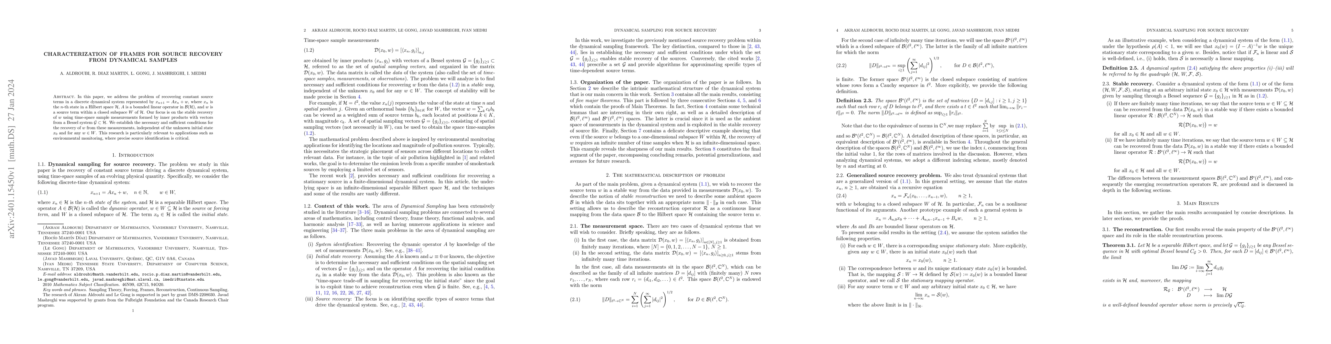 Thumbnail for Characterization of frames for source recovery from dynamical samples