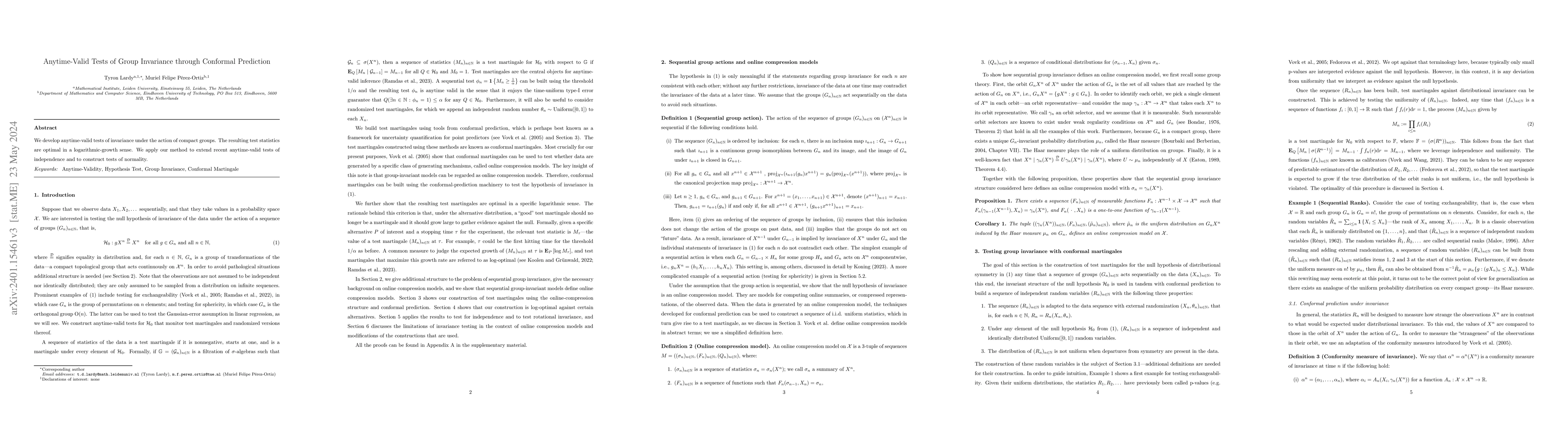 Thumbnail for Anytime-Valid Tests of Group Invariance through Conformal Prediction