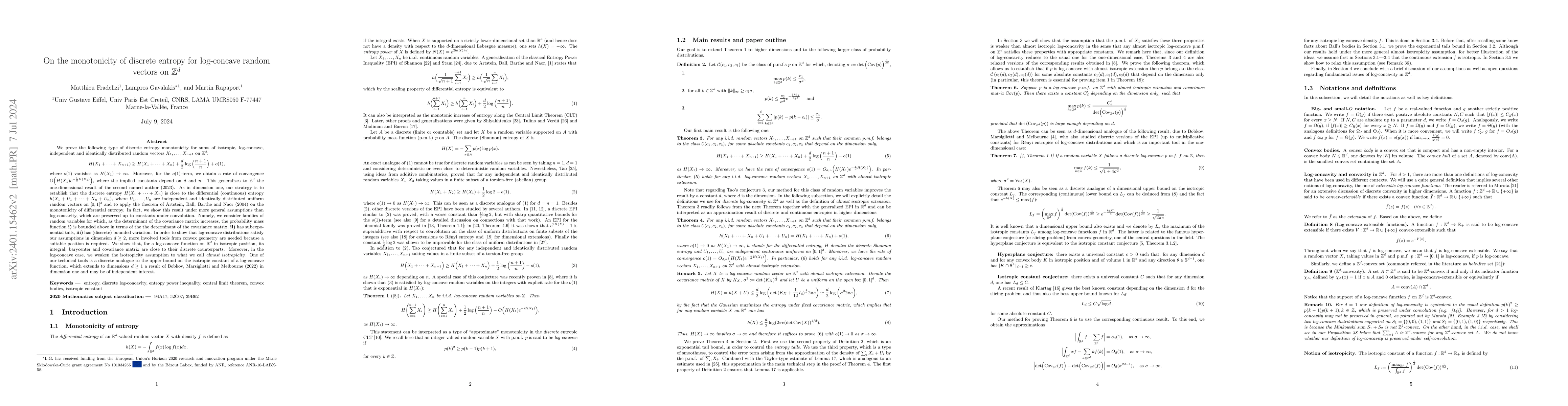 Thumbnail for On the monotonicity of discrete entropy for log-concave random vectors
  on $\mathbb{Z}^d$