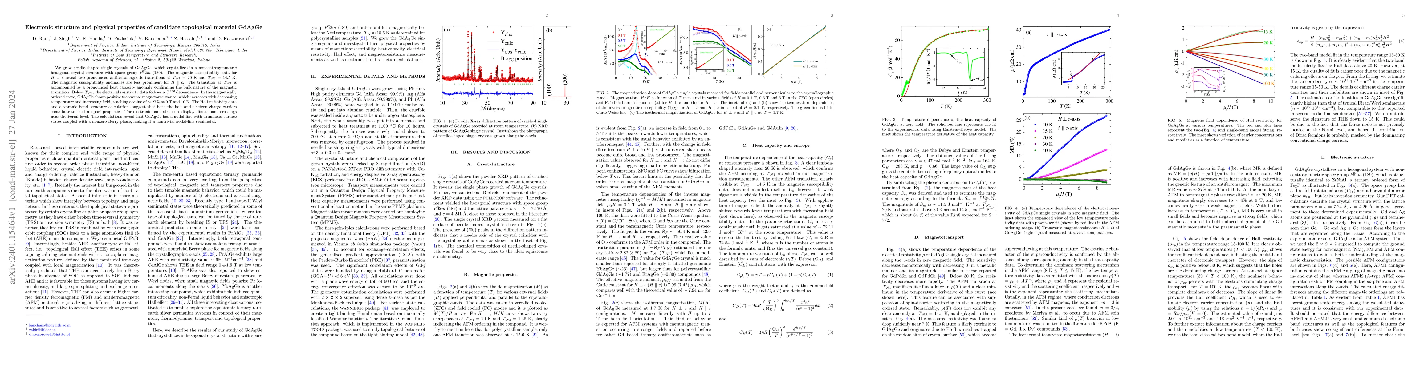 Thumbnail for Electronic structure and physical properties of candidate topological
  material GdAgGe