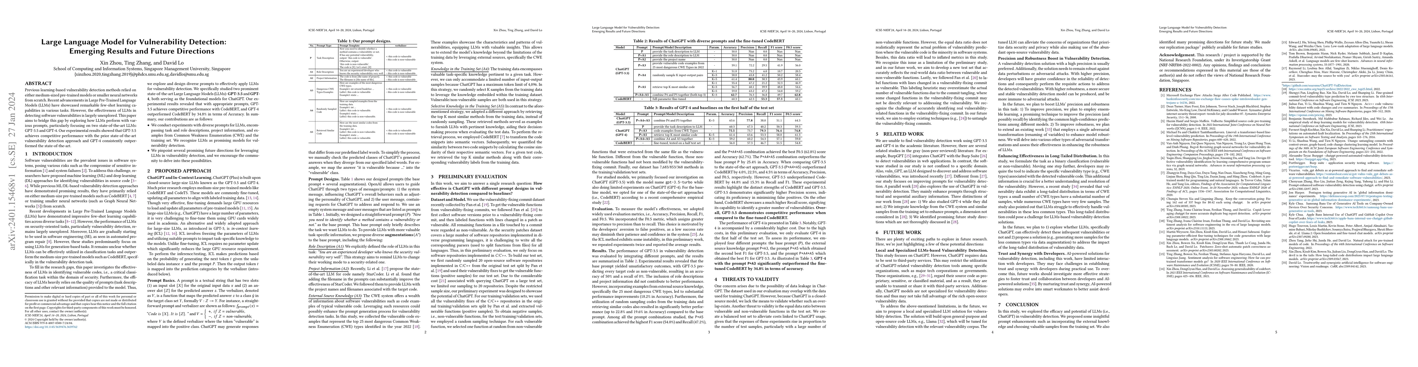 Thumbnail for Large Language Model for Vulnerability Detection: Emerging Results and
  Future Directions