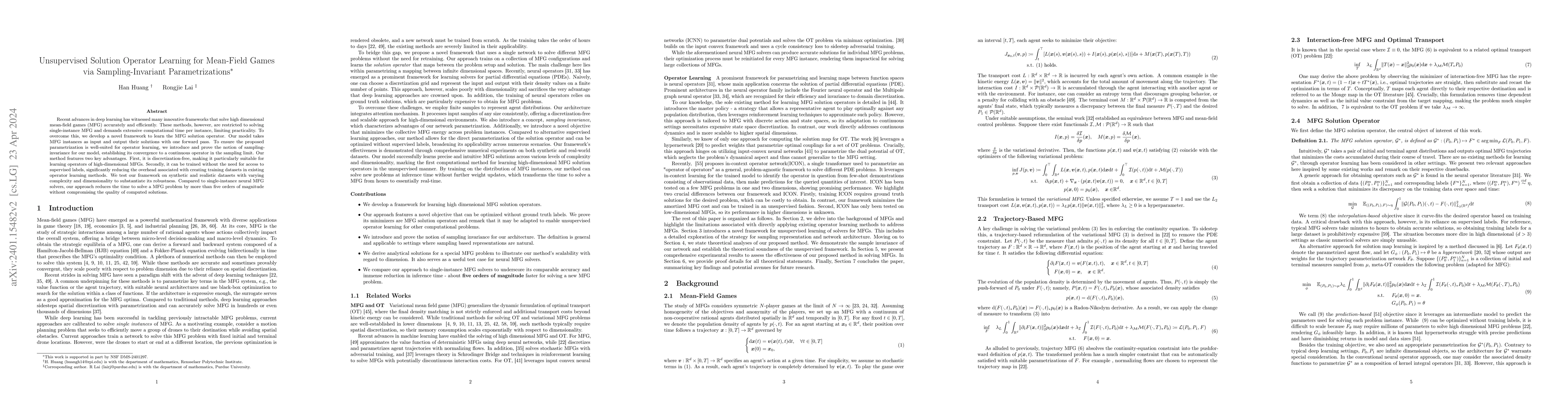 Thumbnail for Unsupervised Solution Operator Learning for Mean-Field Games via
  Sampling-Invariant Parametrizations