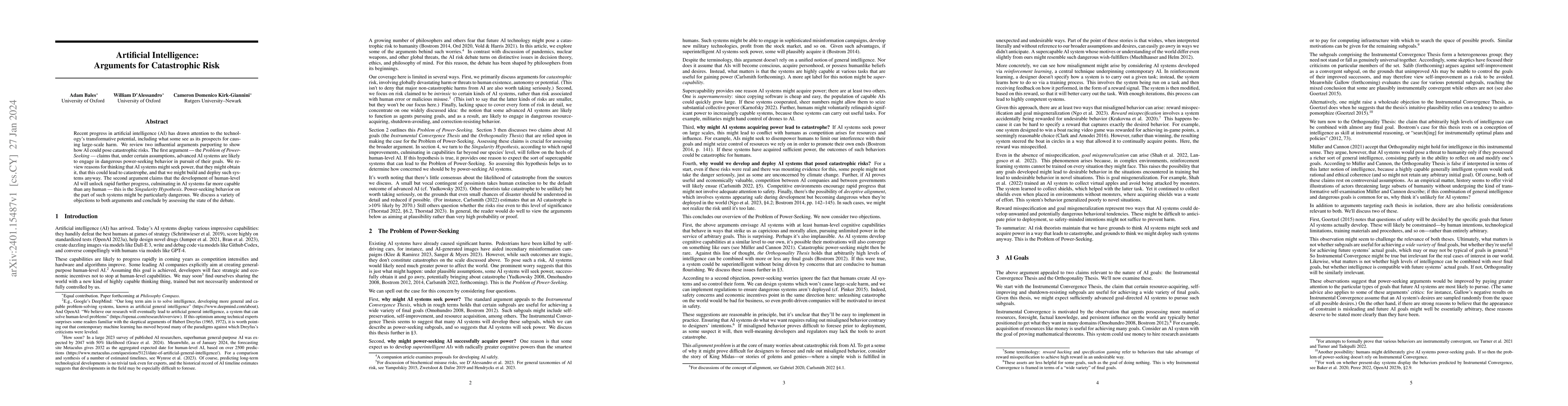 Thumbnail for Artificial Intelligence: Arguments for Catastrophic Risk