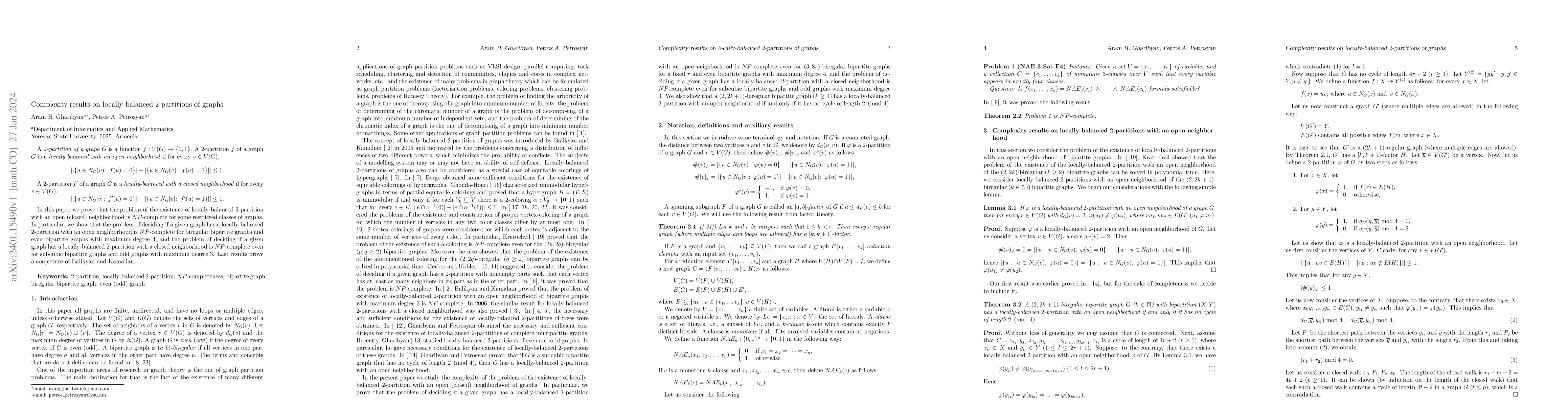 Thumbnail for Complexity results on locally-balanced $2$-partitions of graphs