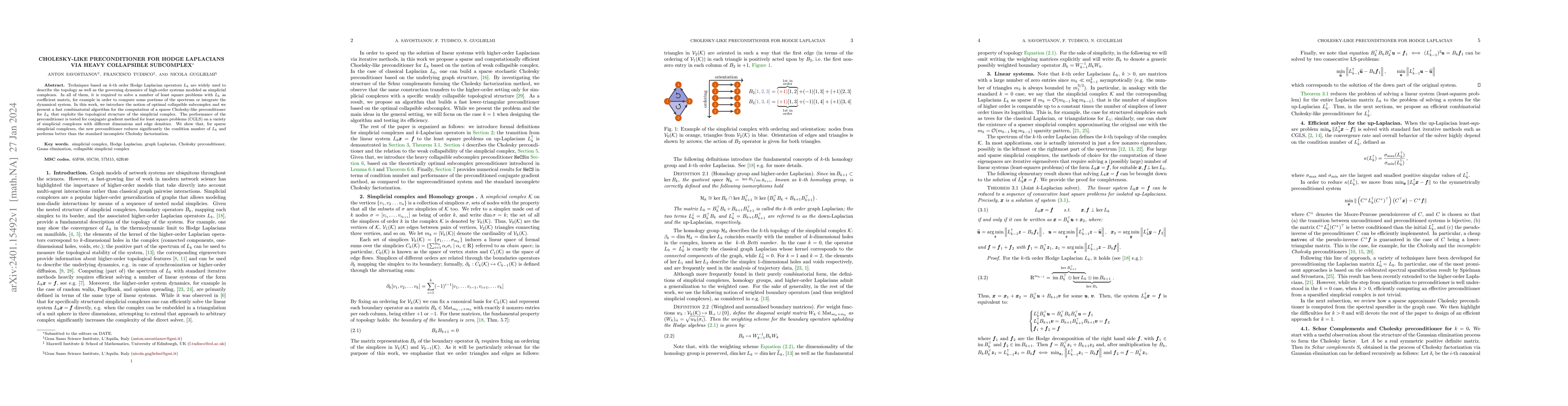 Thumbnail for Cholesky-like Preconditioner for Hodge Laplacians via Heavy Collapsible
  Subcomplex