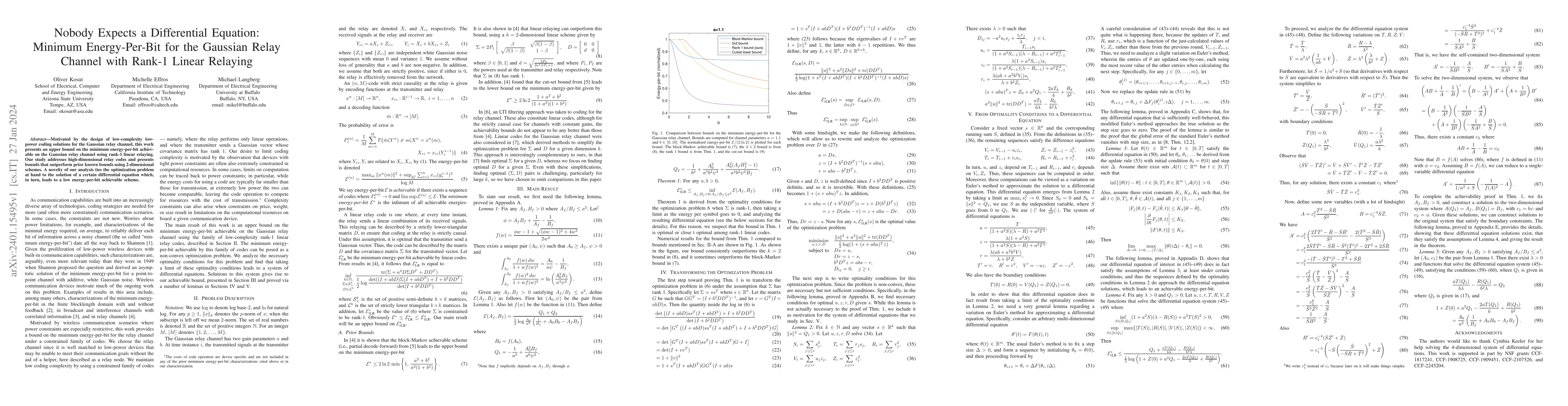 Thumbnail for Nobody Expects a Differential Equation: Minimum Energy-Per-Bit for the
  Gaussian Relay Channel with Rank-1 Linear Relaying