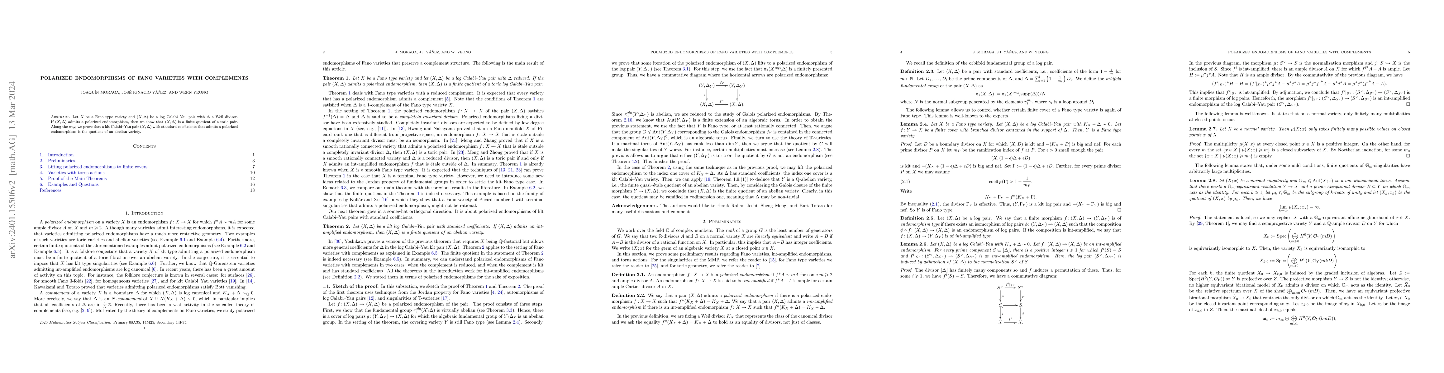 Thumbnail for Polarized endomorphisms of Fano varieties with complements
