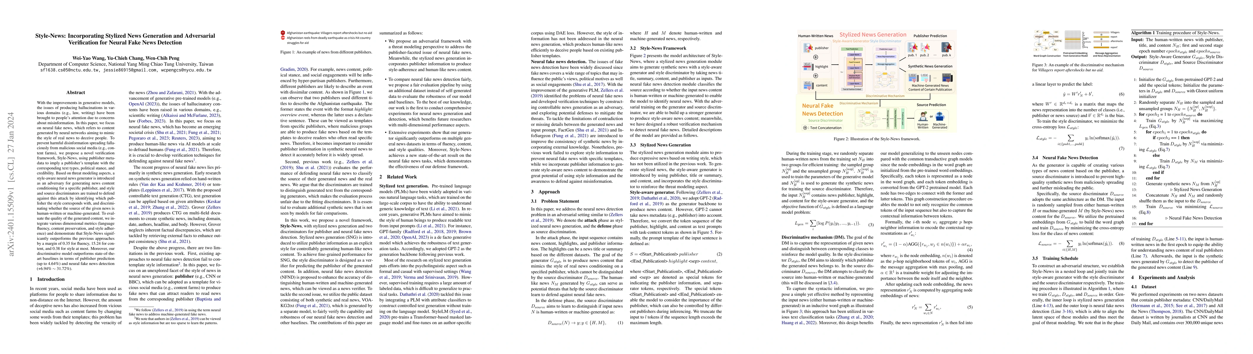 Thumbnail for Style-News: Incorporating Stylized News Generation and Adversarial
  Verification for Neural Fake News Detection