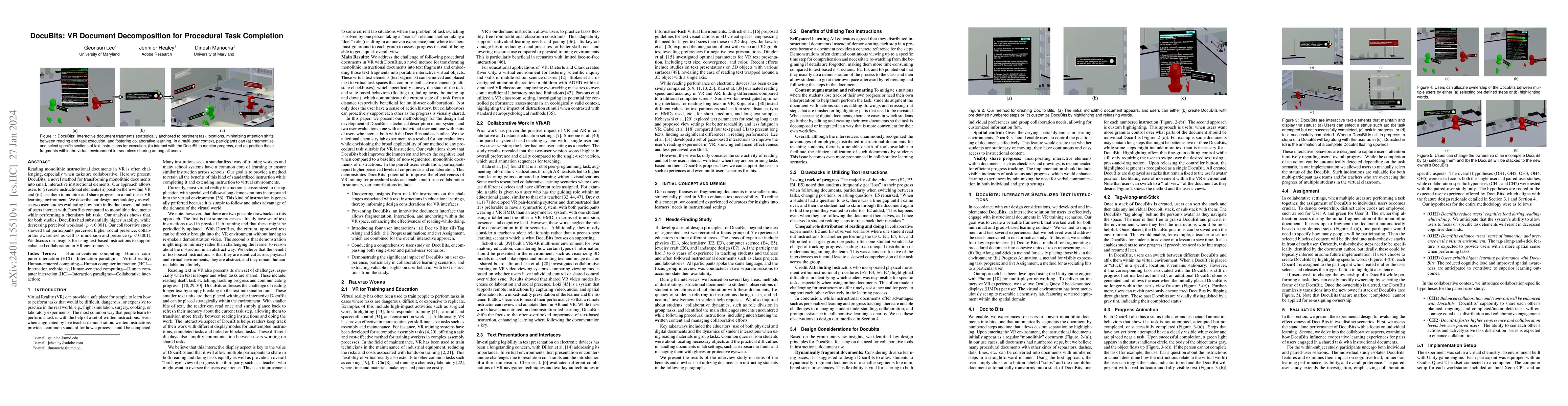 Thumbnail for DocuBits: VR Document Decomposition for Procedural Task Completion