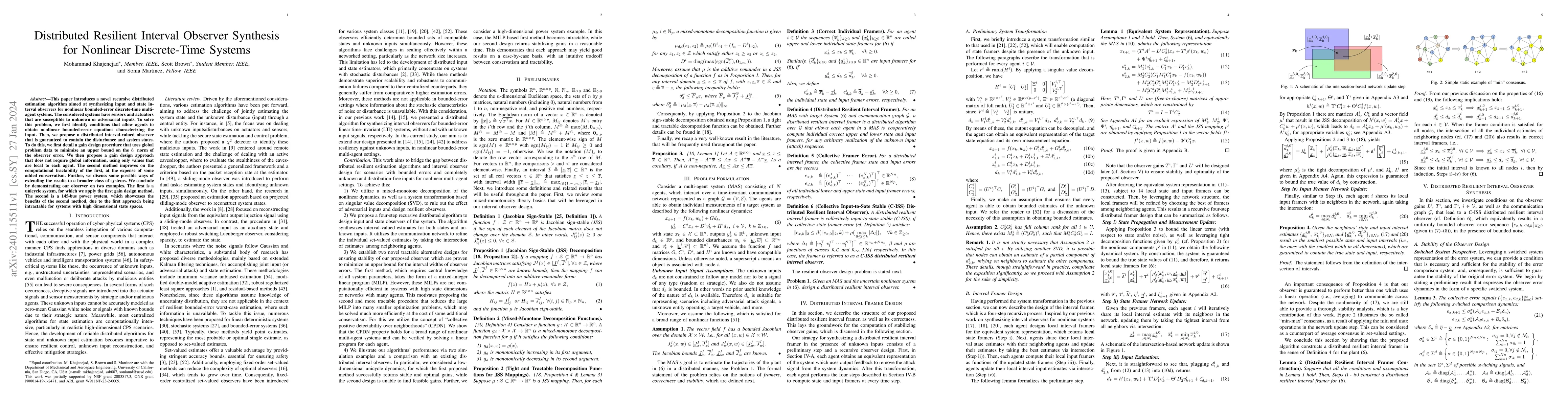 Thumbnail for Distributed Resilient Interval Observer Synthesis for Nonlinear
  Discrete-Time Systems