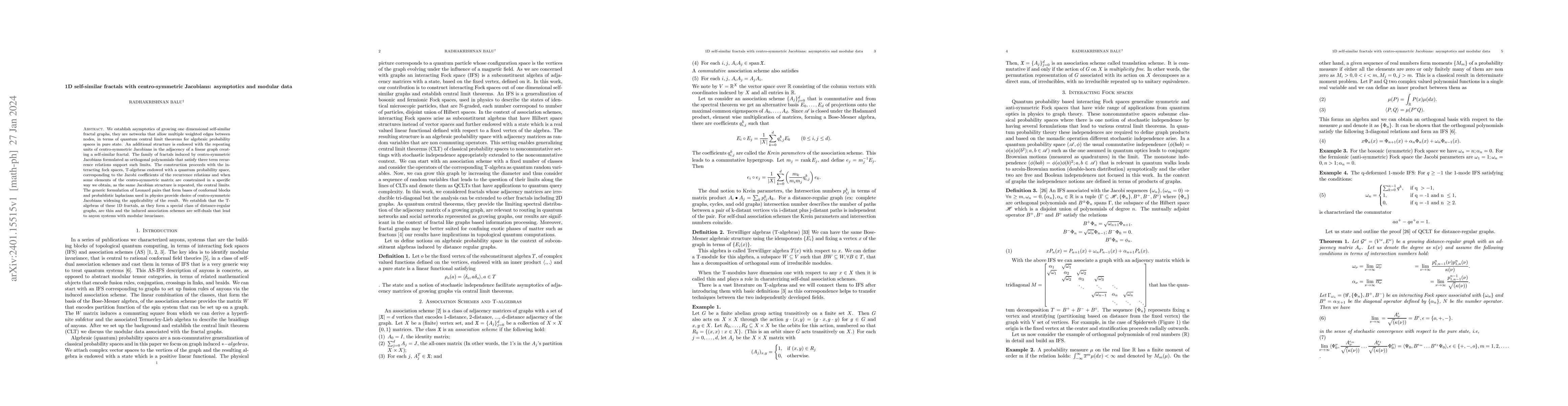 Thumbnail for 1D self-similar fractals with centro-symmetric Jacobians: asymptotics
  and modular data