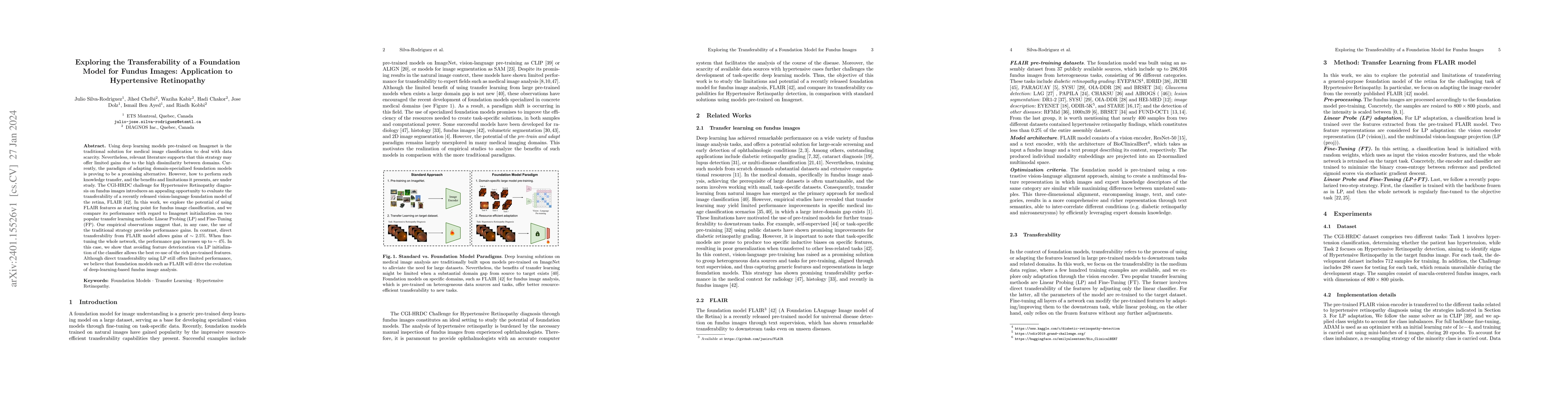 Thumbnail for Exploring the Transferability of a Foundation Model for Fundus Images:
  Application to Hypertensive Retinopathy