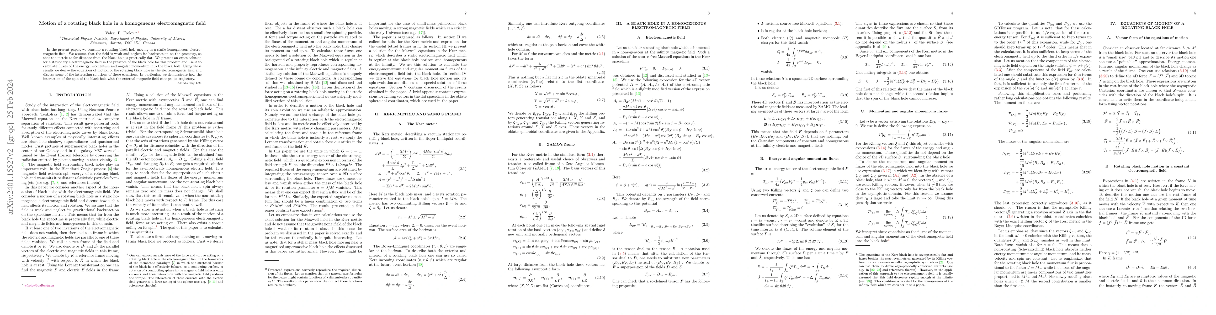 Thumbnail for Motion of a rotating black hole in a homogeneous electromagnetic field