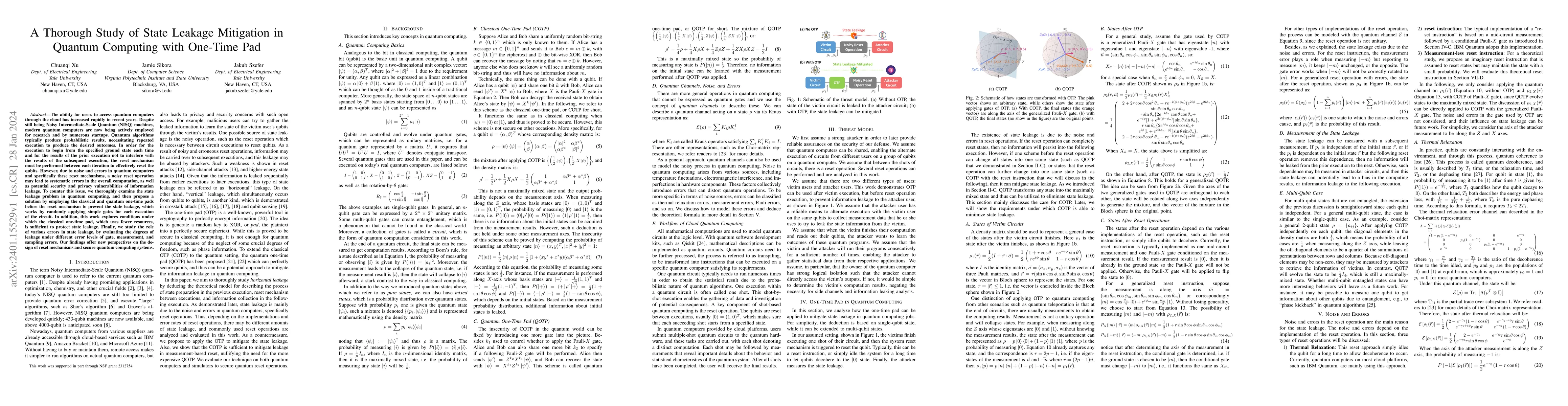 Thumbnail for A Thorough Study of State Leakage Mitigation in Quantum Computing with
  One-Time Pad
