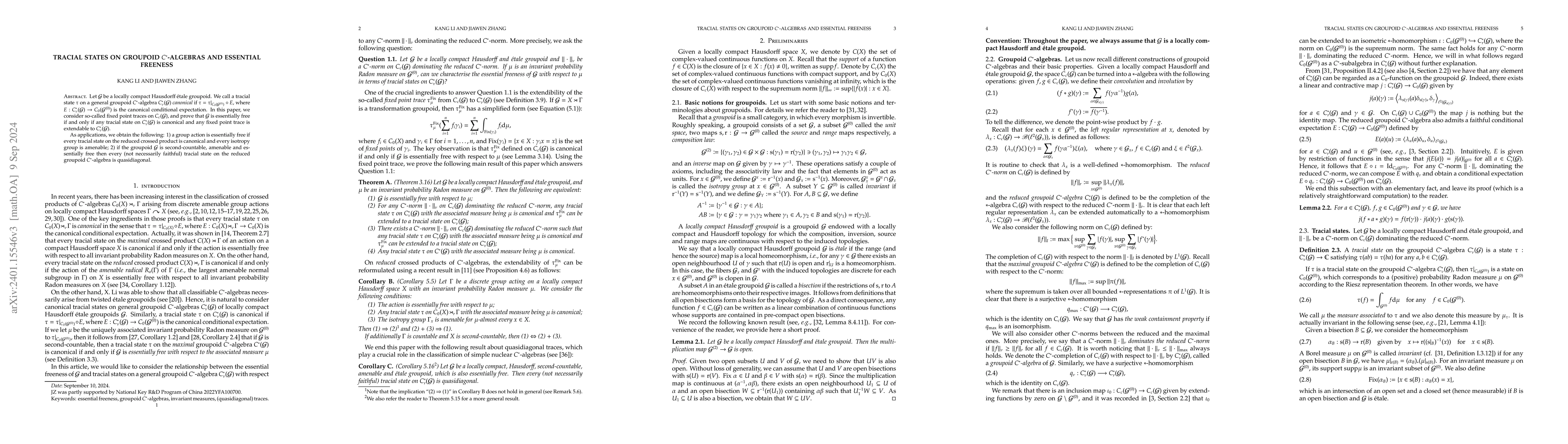 Thumbnail for Tracial states on groupoid $C^*$-algebras and essential freeness