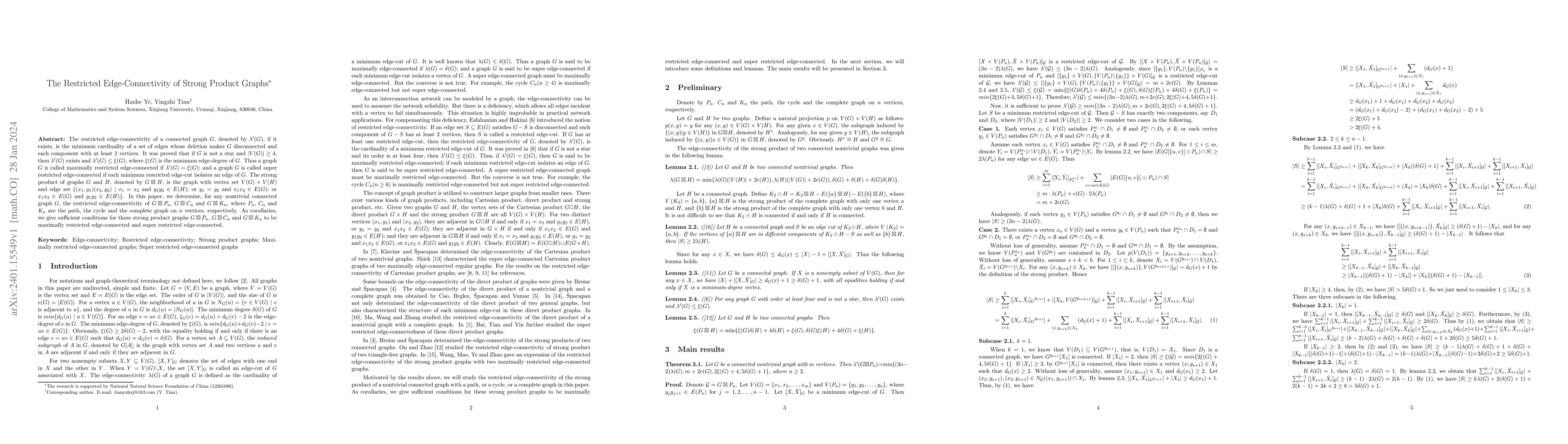 Thumbnail for The Restricted Edge-Connectivity of Strong Product Graphs