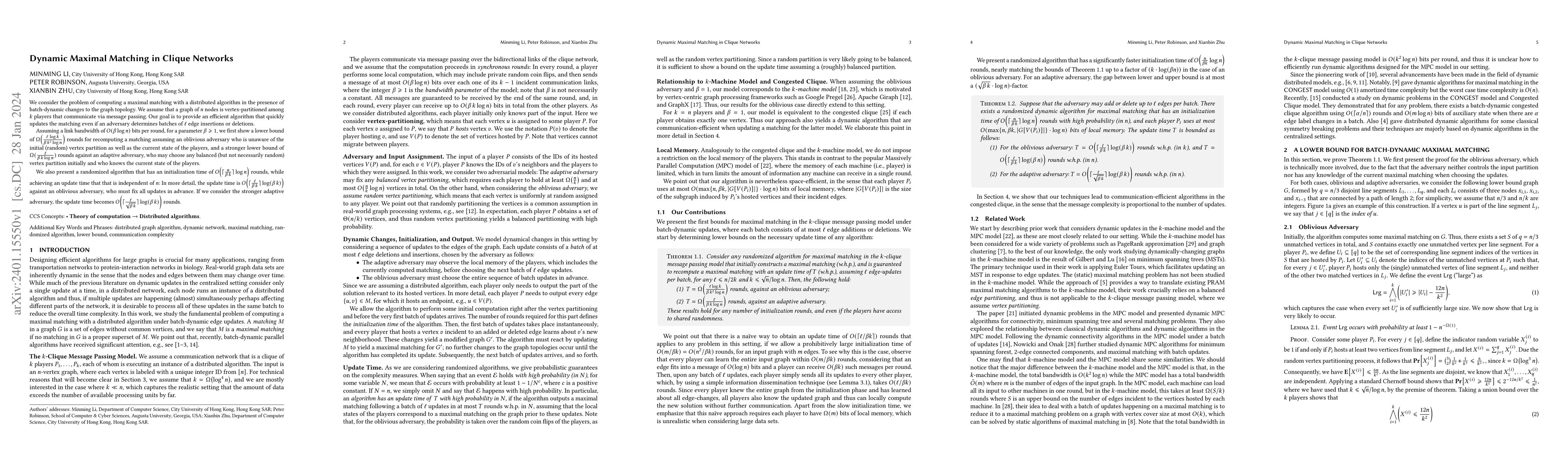 Thumbnail for Dynamic Maximal Matching in Clique Networks
