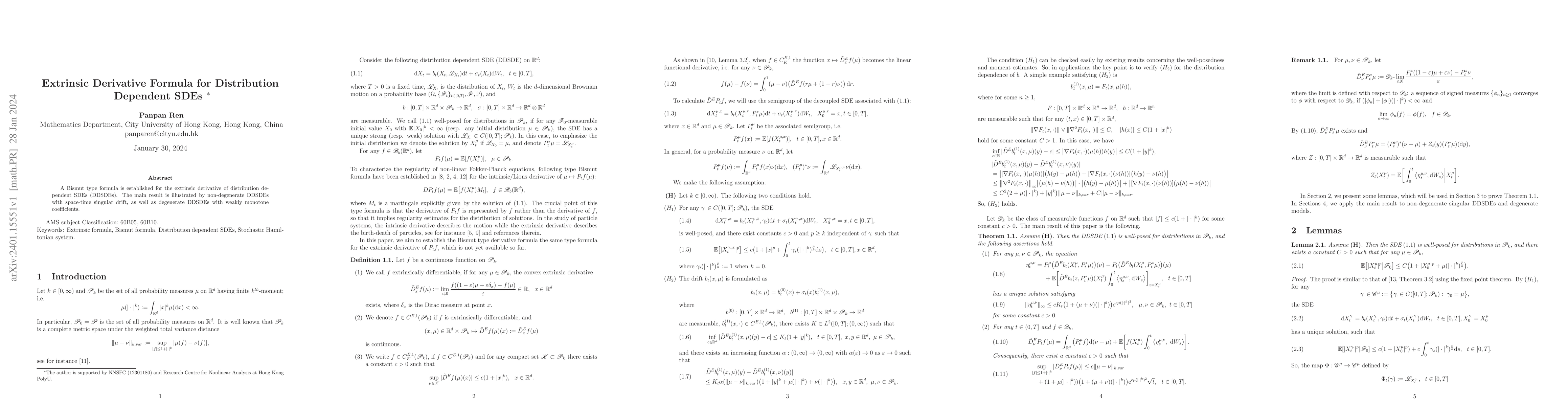 Thumbnail for Extrinsic Derivative Formula for Distribution Dependent SDEs