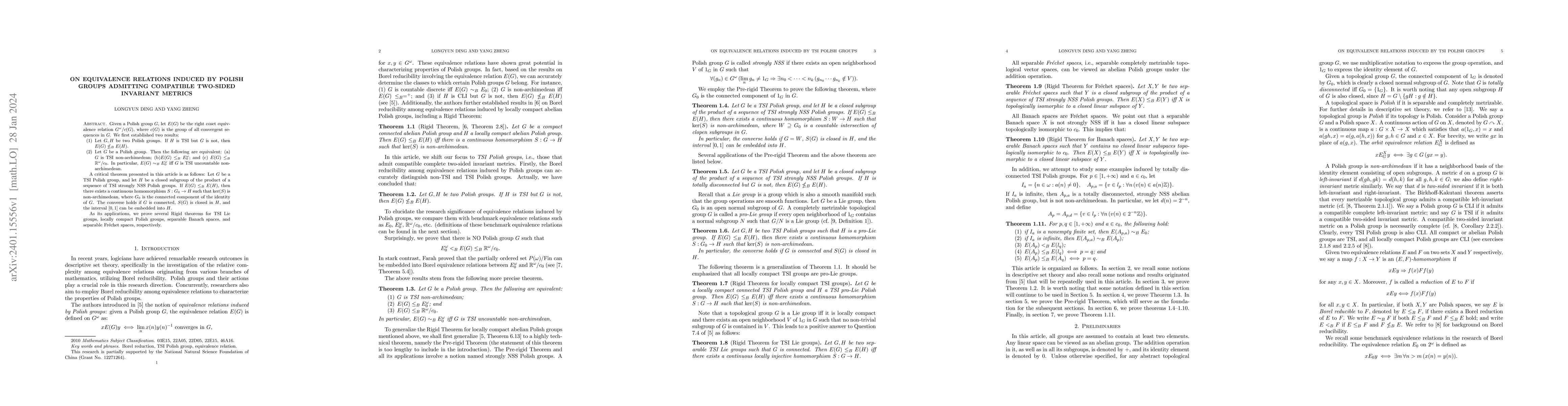 Thumbnail for On equivalence relations induced by Polish groups admitting compatible
  two-sided invariant metrics