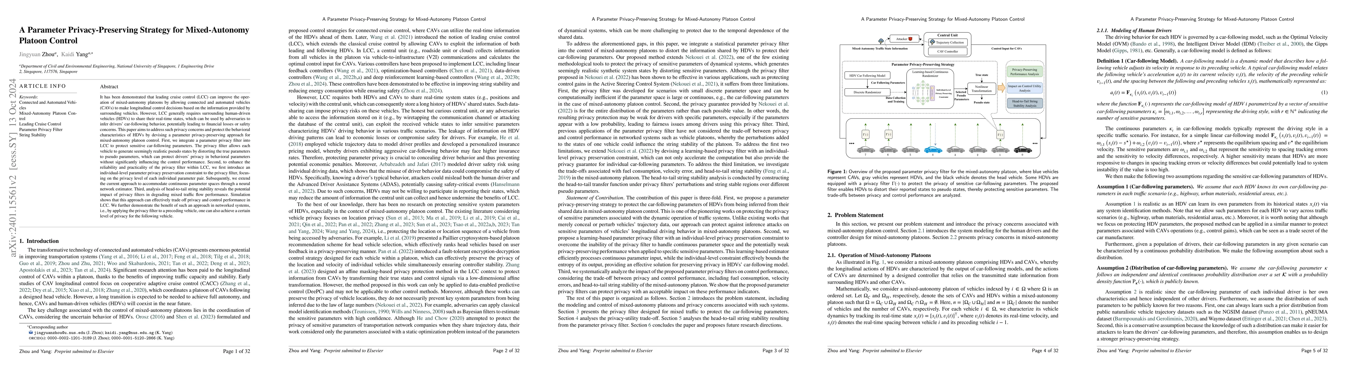 Thumbnail for A Parameter Privacy-Preserving Strategy for Mixed-Autonomy Platoon
  Control