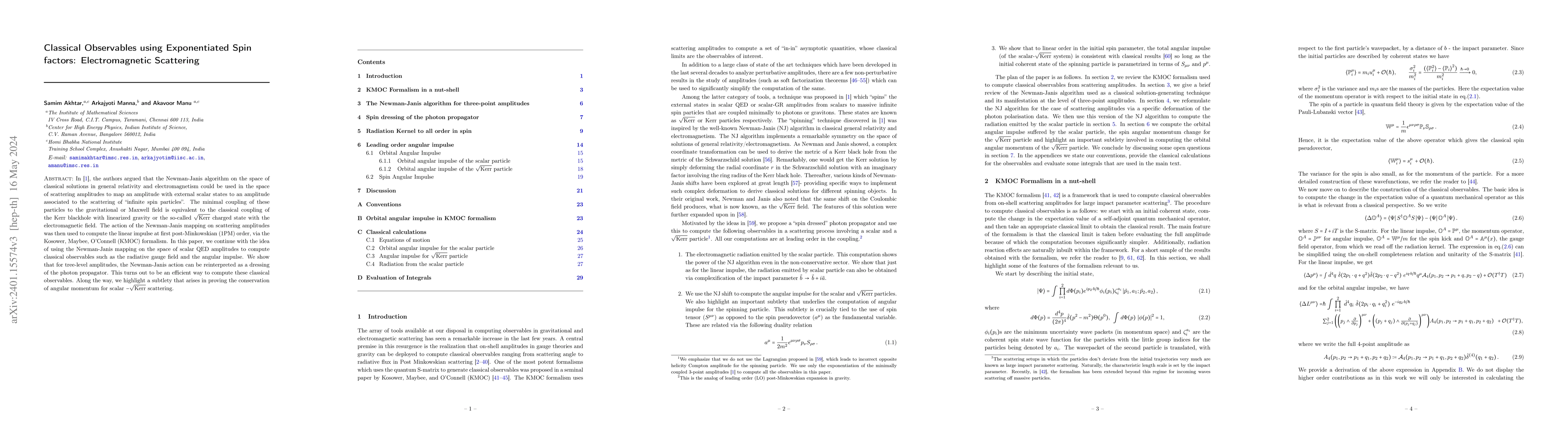 Thumbnail for Classical Observables using Exponentiated Spin factors: Electromagnetic
  Scattering
