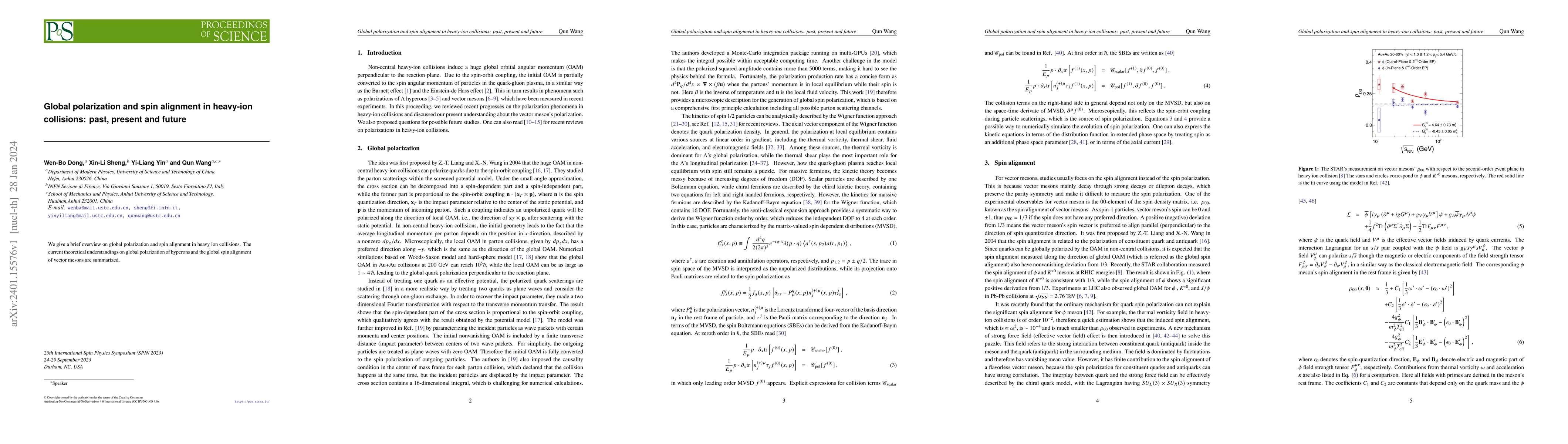 Thumbnail for Global polarization and spin alignment in heavy-ion collisions: past,
  present and future