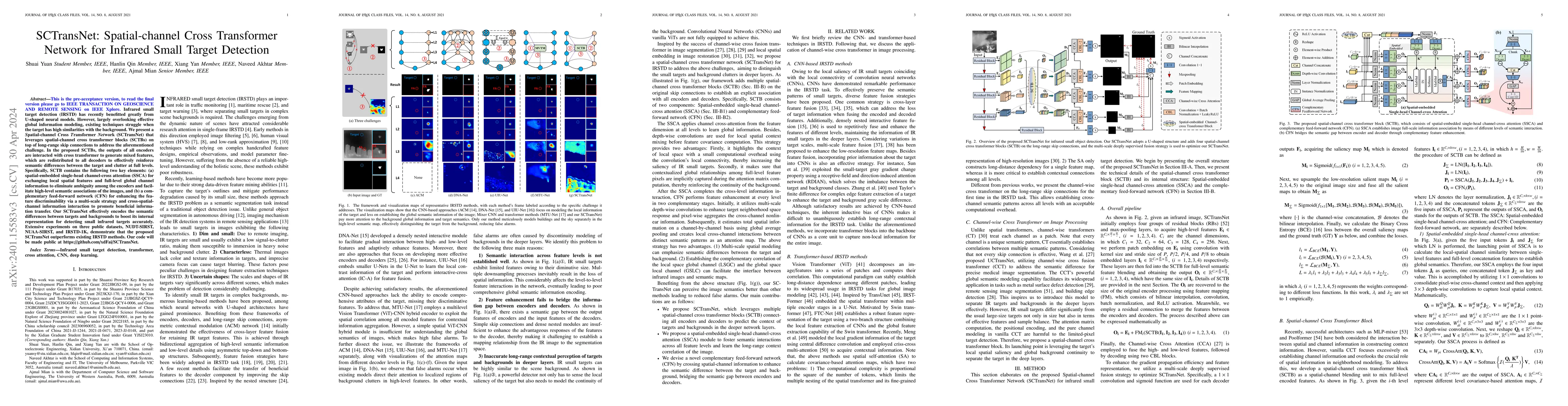 Thumbnail for SCTransNet: Spatial-channel Cross Transformer Network for Infrared Small
  Target Detection