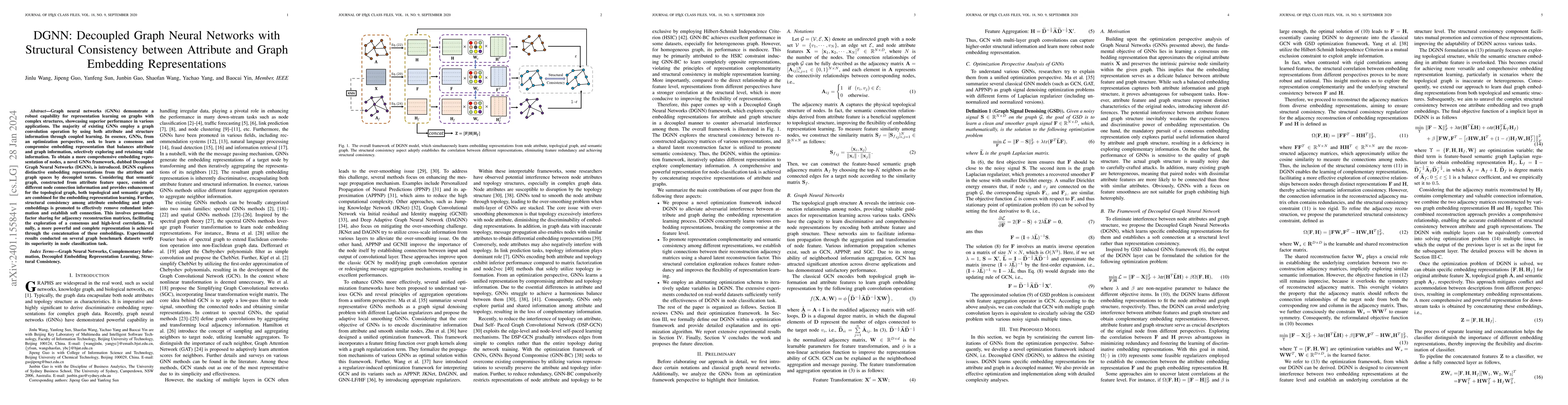 Thumbnail for DGNN: Decoupled Graph Neural Networks with Structural Consistency
  between Attribute and Graph Embedding Representations