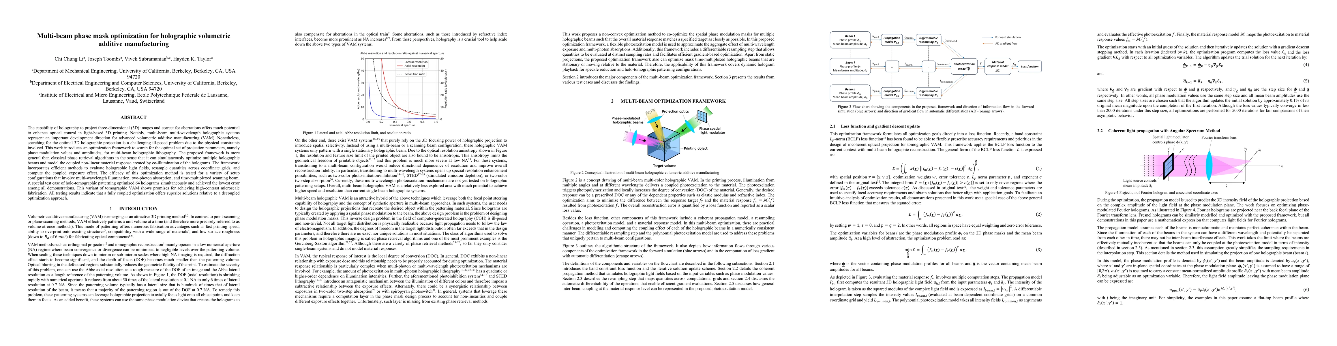 Thumbnail for Multi-beam phase mask optimization for holographic volumetric additive
  manufacturing