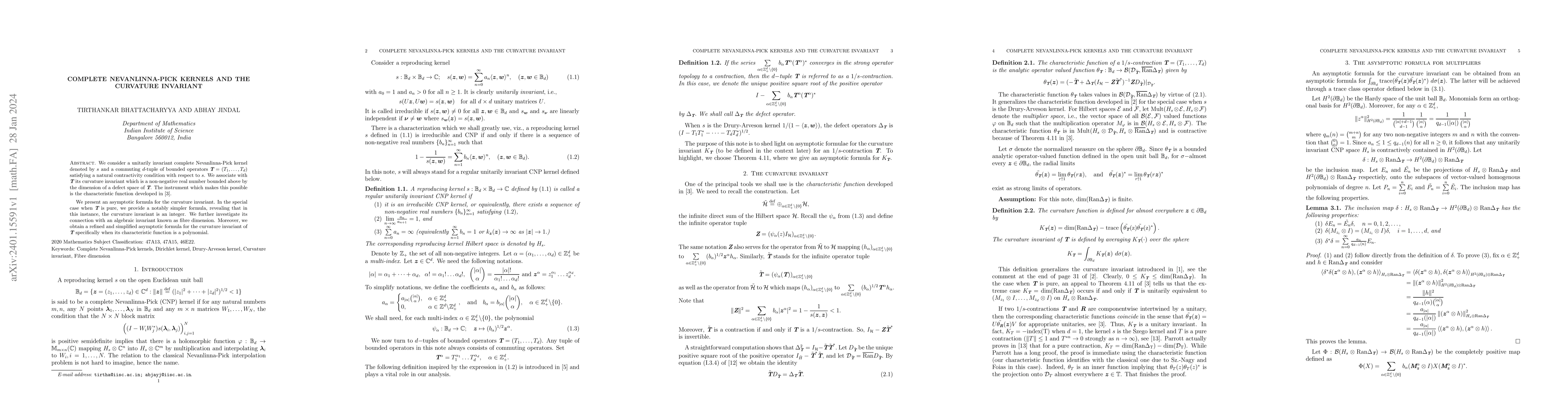 Thumbnail for Complete Nevanlinna-Pick Kernels and the Curvature Invariant