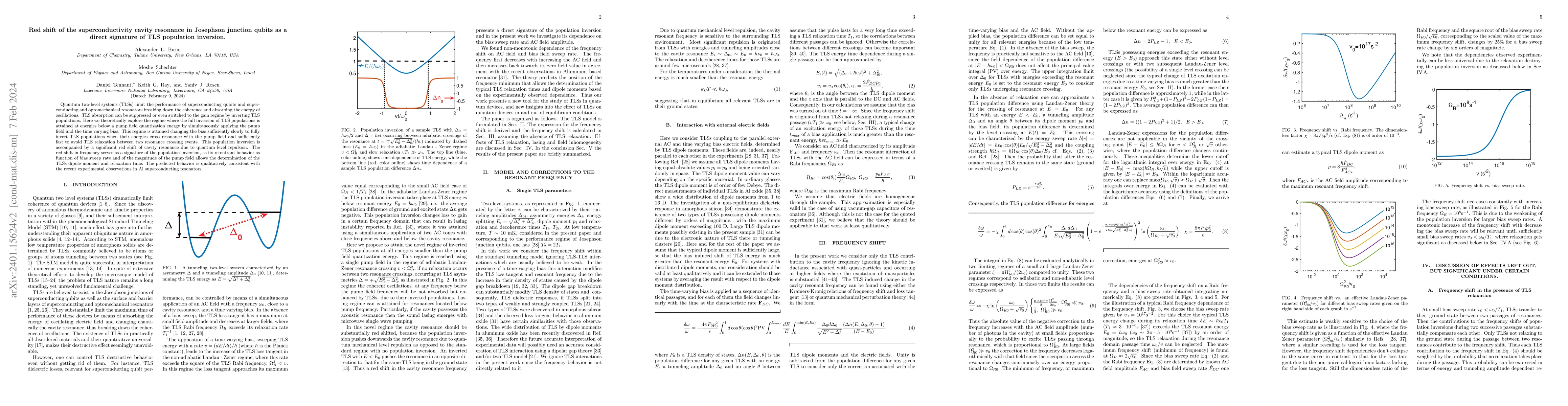 Thumbnail for Red shift of the superconductivity cavity resonance in Josephson
  junction qubits as a direct signature of TLS population inversion