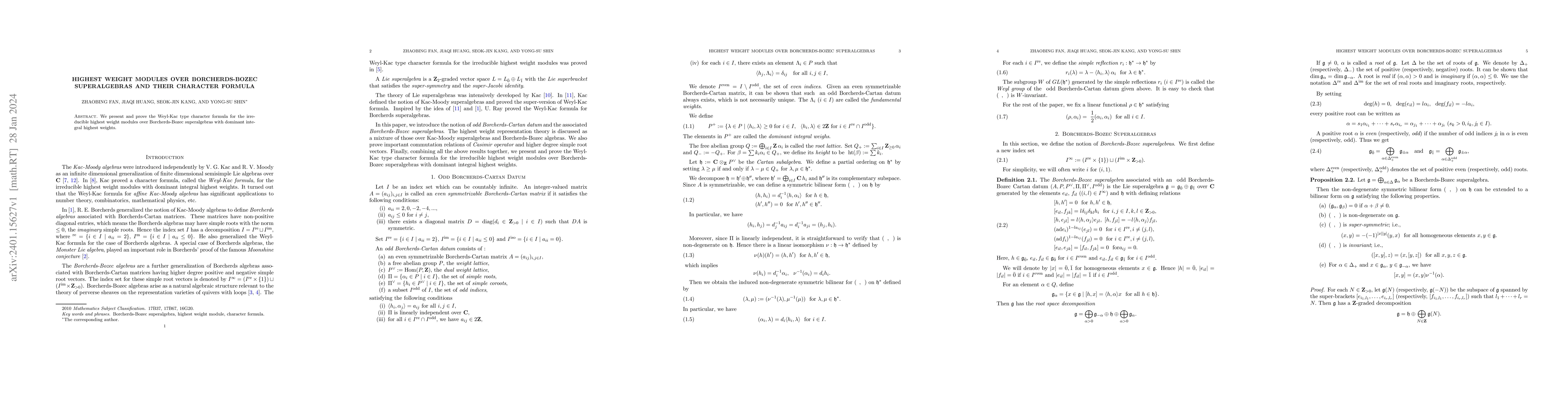 Thumbnail for Highest weight modules over Borcherds-Bozec superalgebras and their
  character formula