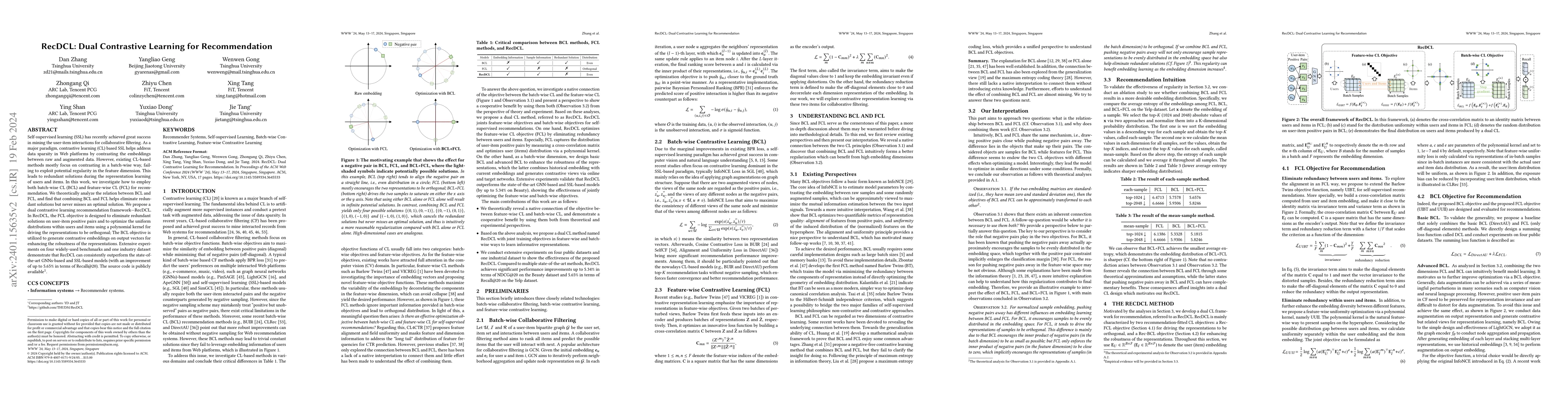 Thumbnail for RecDCL: Dual Contrastive Learning for Recommendation
