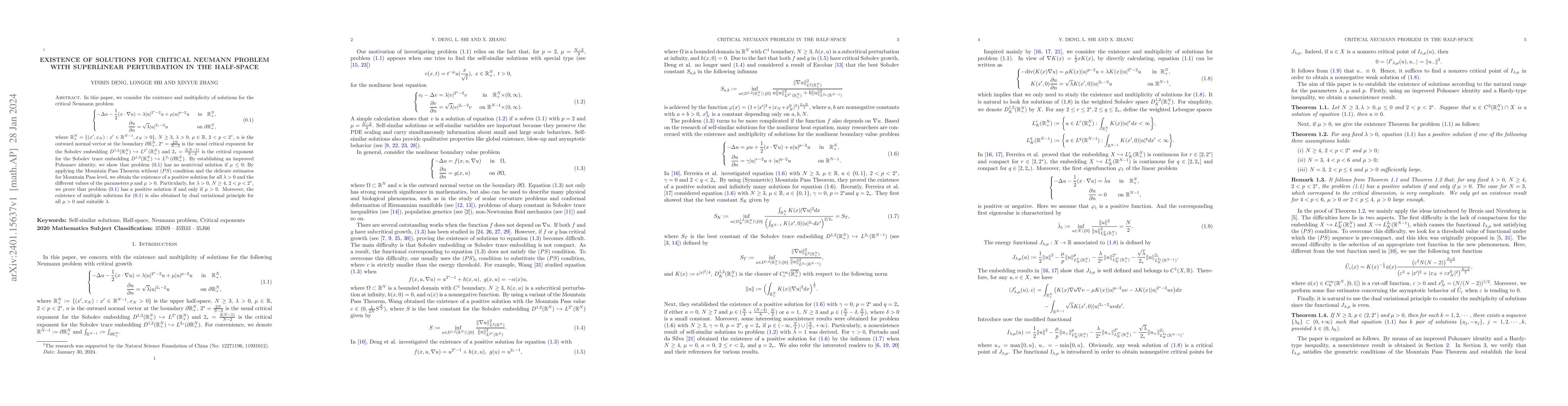 Thumbnail for Existence of solutions for critical Neumann problem with superlinear
  perturbation in the half-space