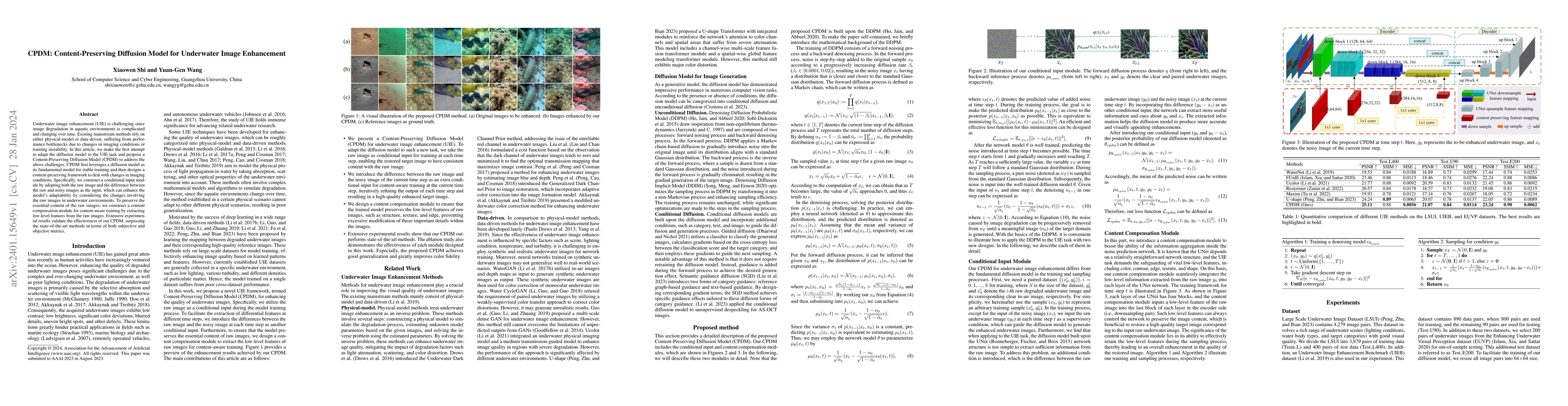 Thumbnail for CPDM: Content-Preserving Diffusion Model for Underwater Image
  Enhancement